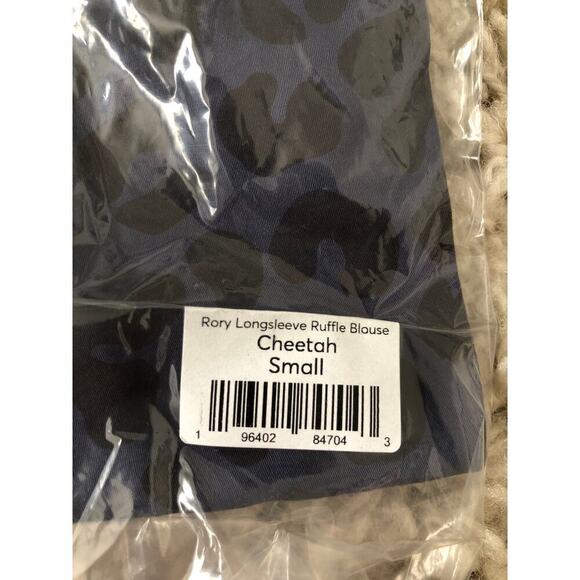 Marine Layer Rory Blouse Cheetah Animal Print Ruffle Long Sleeve Top Blue NWT S - Picture 5 of 8